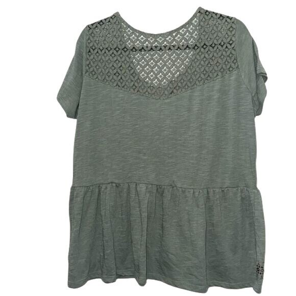 Maurices Womens Embroidered Short Sleeve Peplum Top Size 1 Green Lace Accents - Picture 7 of 9